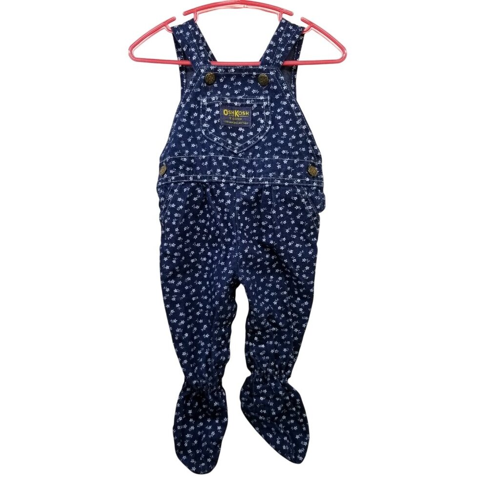 Oshkosh Vestbak Floral Overalls Blue Jean Denim Floral Footie 3 6 Months USA